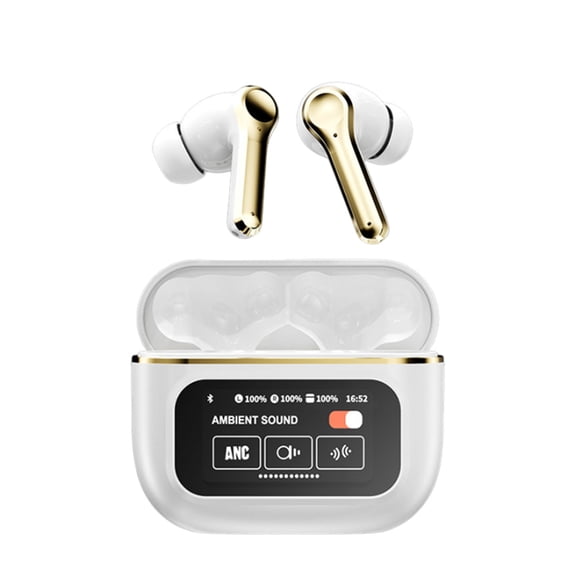 True Wireless Earbuds, In Ear Bluetooth Headphones with Bluetooth 5.4, Touchscreen Charging Case and Noise Reduction for Music and Calls, White