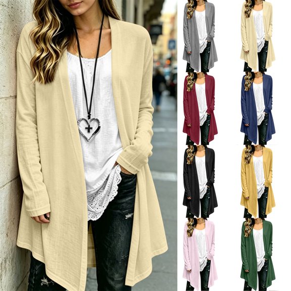 Dvprdro Cotton Linen Cardigan for Women Open Front Long Sleeve Light weight Duster Coat Loose Fit Solid Color Casual