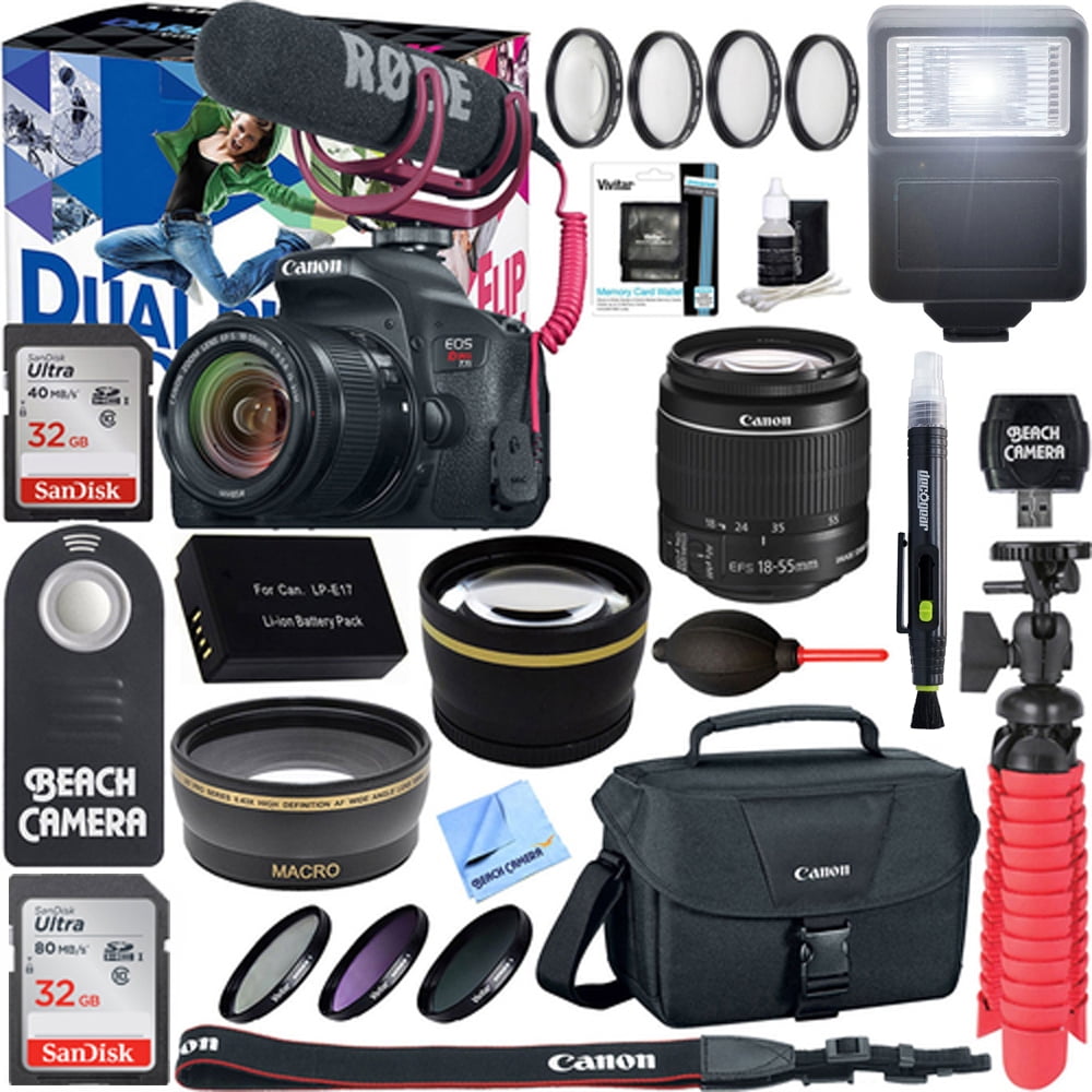 Canon EOS Rebel T7i Digital Camera Video Creator Kit + 18-55mm Zoom Lens Accessory Bundle - Walmart.com