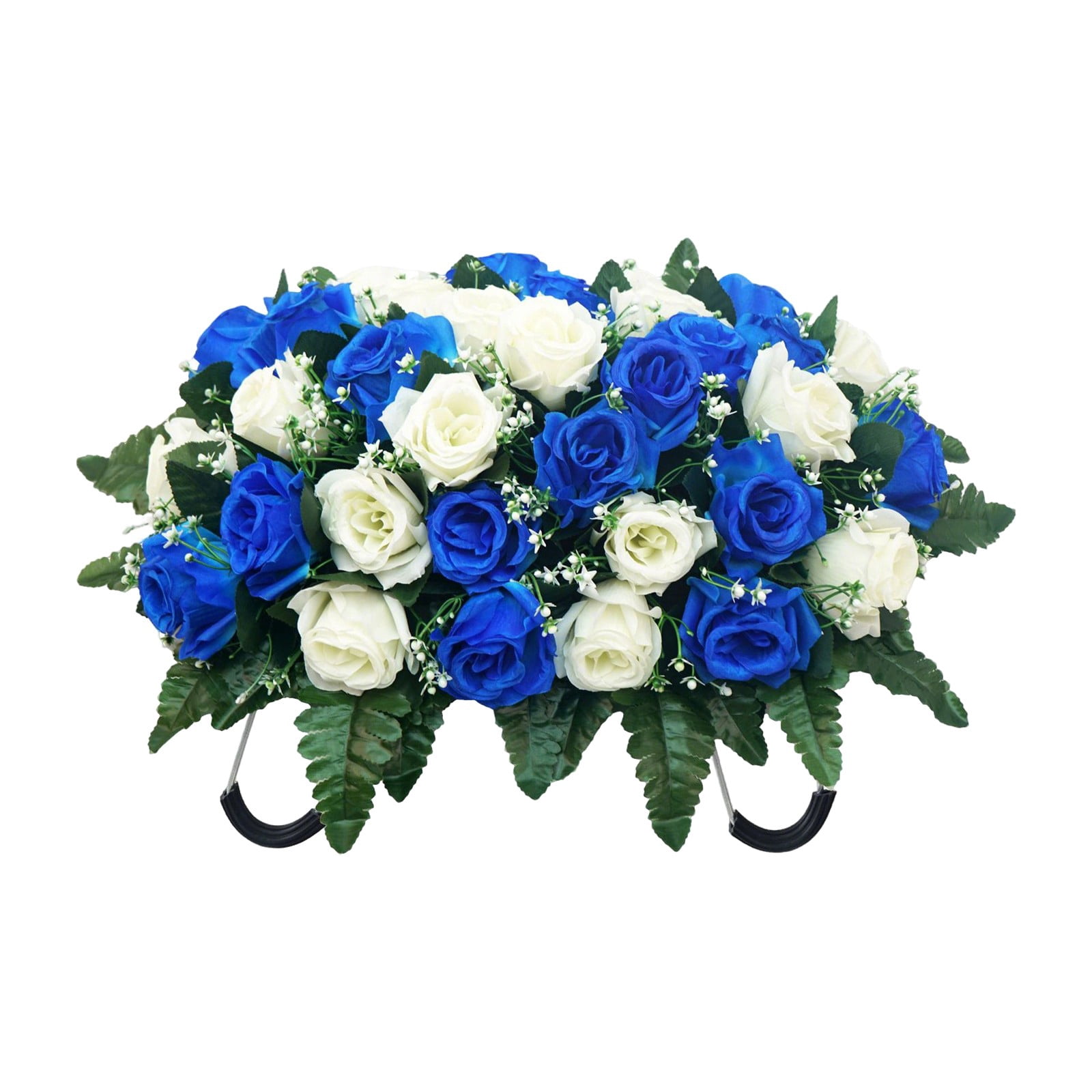 Artificial Cemetery Saddle Flowers, Lifelike Rose Headstone Saddle with Secure Hooks, Weatherproof UV Resistant Grave Decorations, Memorial Floral Arrangement for Cemetery Headstones