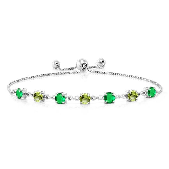 Gem Stone King 925 Sterling Silver Green Nano Emerald and Green Peridot Infinity Tennis Bracelet for Women (2.95 Cttw, Gemstone May Birthstone, Round 4.5MM, Fully Adjustable up to 9 inch)