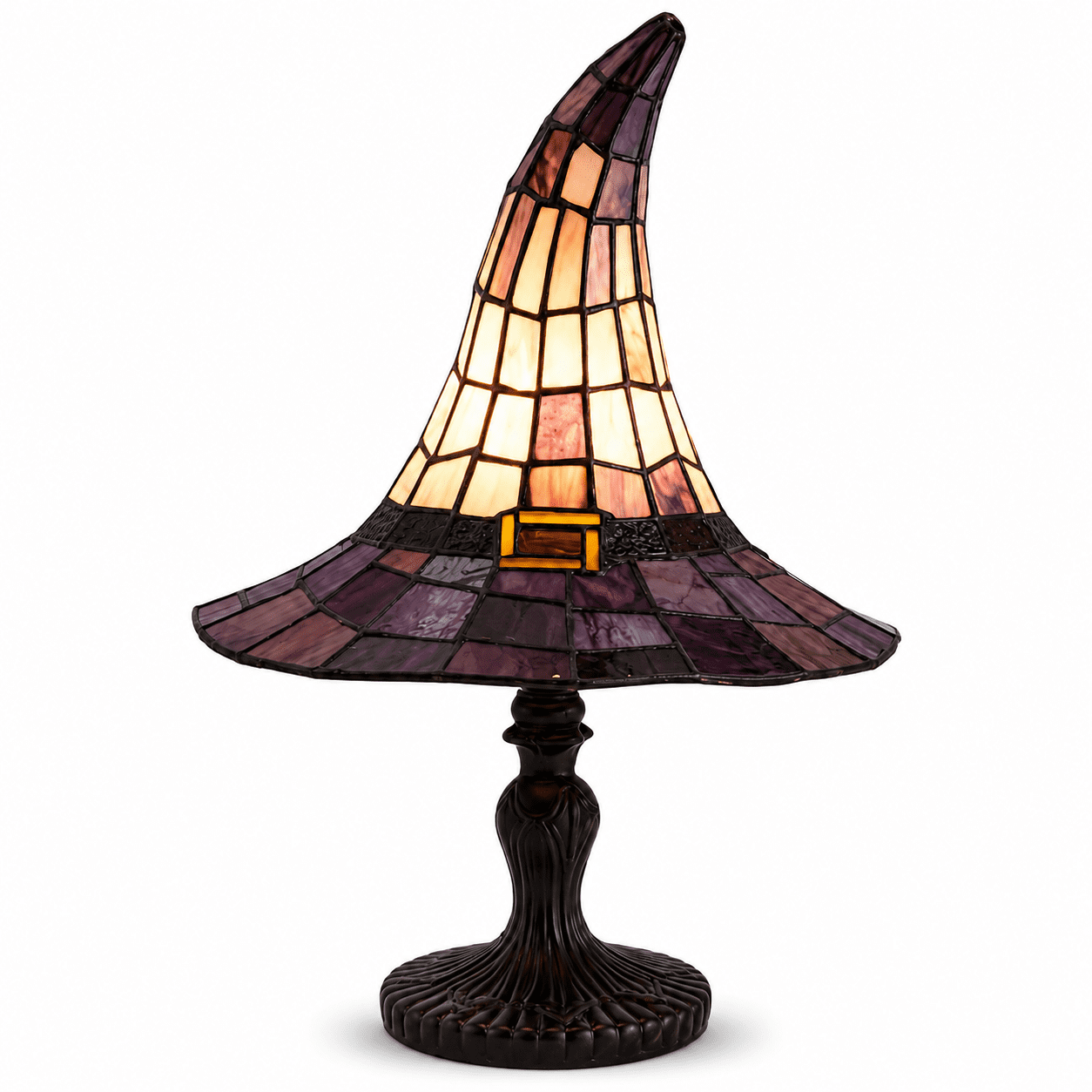 2026 Stained Glass Witch Hat Table Lamp, Colorful Gothic Halloween Décor with Purple & Orange Panels for Seasonal Accent Lighting & Display
