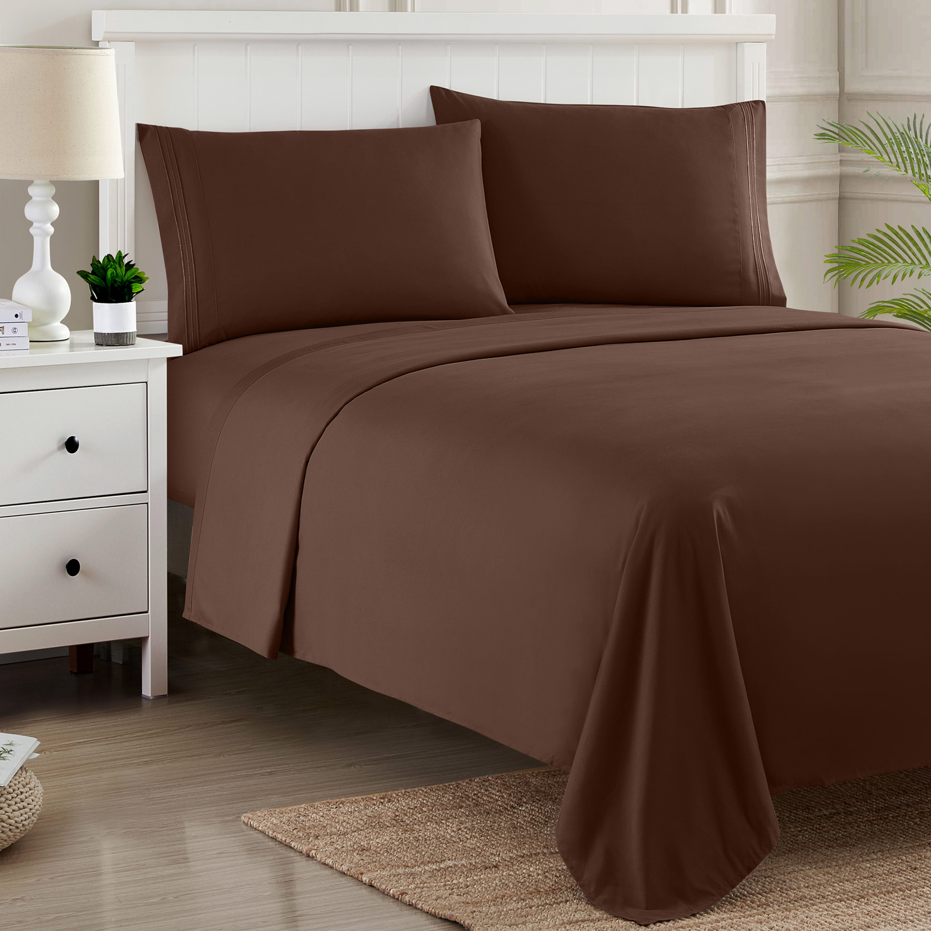 Sweet Home Collection 1800 Series Bed Sheets - Extra Soft Microfiber Deep Pocket Sheet Set - Brown, Queen