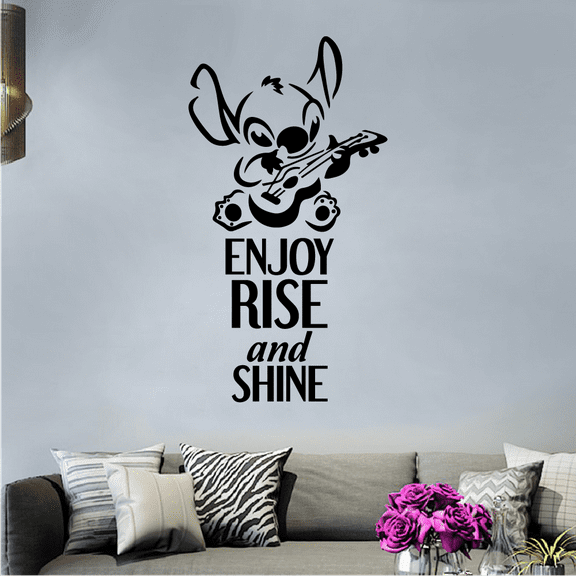 Rise and Shine Quote Lilo and Stitch Disney Cartoon Wall Sticker Art Decal for Girls Boys Room Bedroom Kindergarten Nursery House Fun Home Decors Stickers Wall Art Vinyl Decoration Size (30x20 inch)