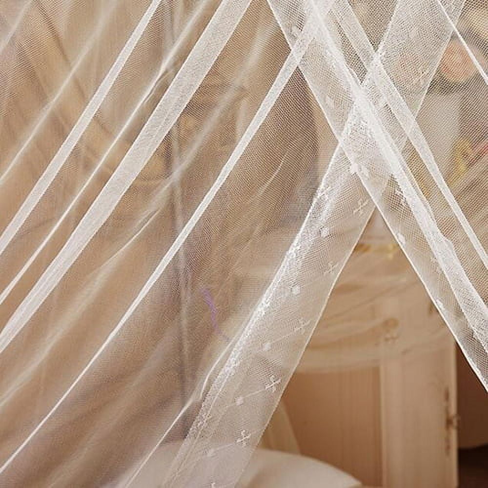 HEVIRGO Romantic Princess Square Lace Bed Canopy Mosquito Net for Twin Full Queen King Size Bed, Three Side Openings Easy Installation No Frame