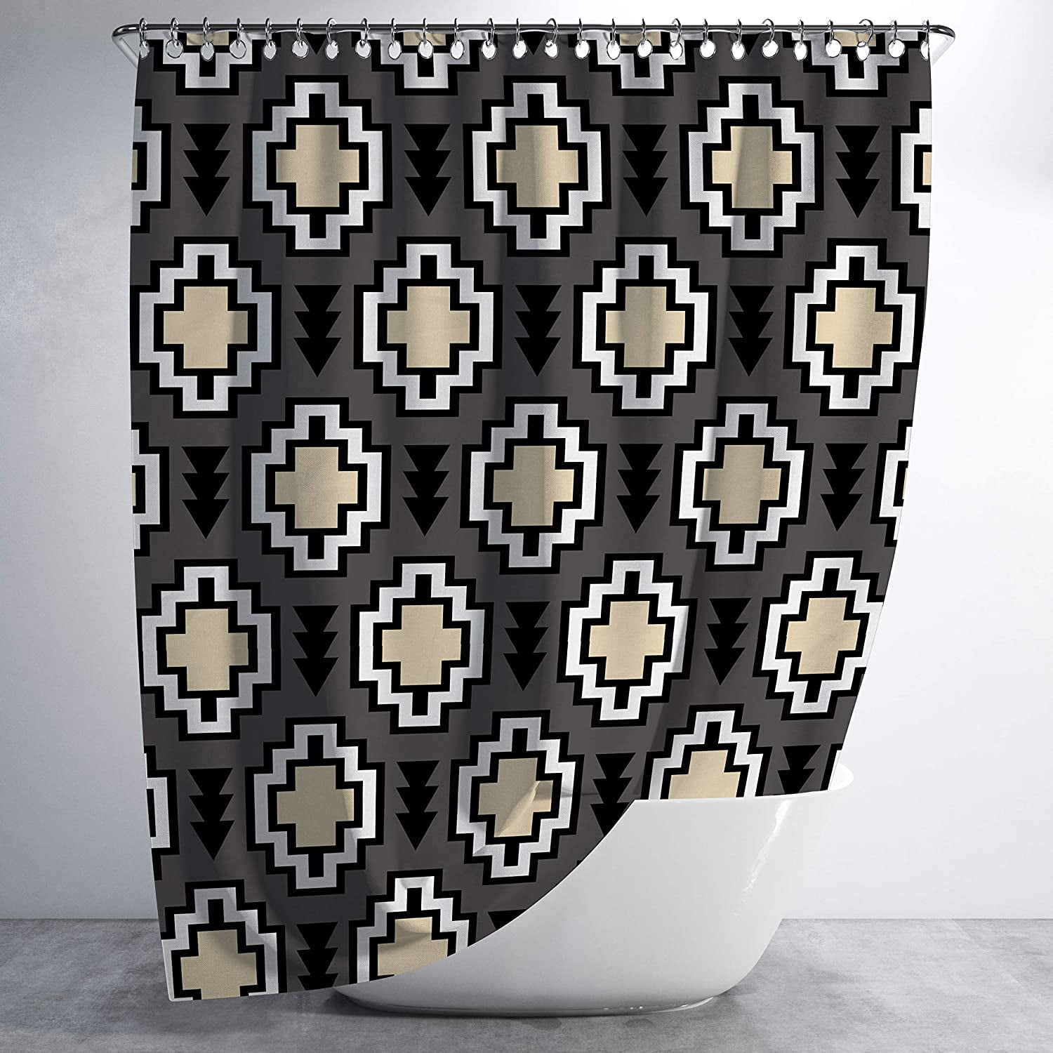 Southwest Aztec Black Cream Shower Curtain 72x72 inch Polyester Fabric Bathroom Curtain for Western Boho Bath