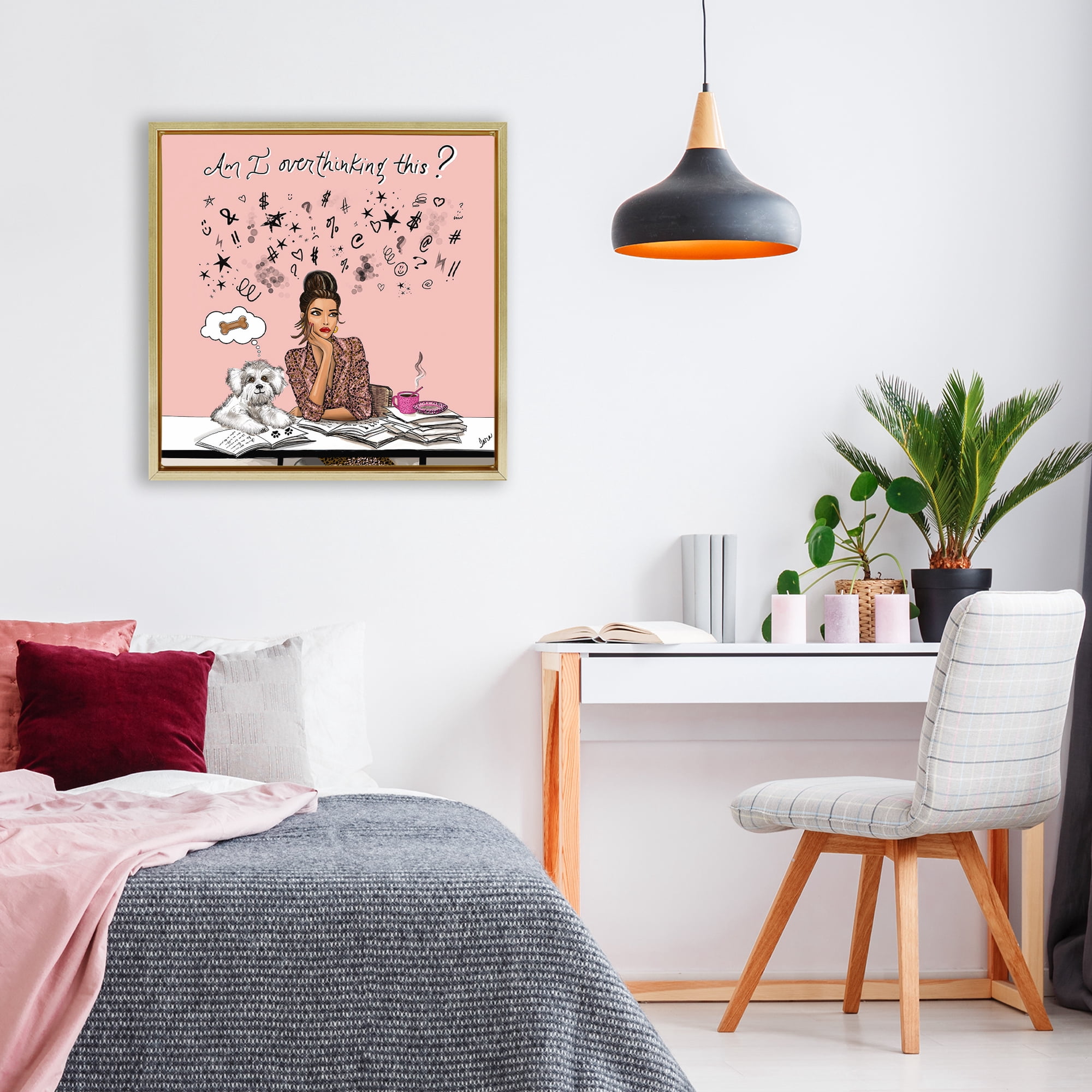 Stupell Industries Overthinking Reflection with Puppy Gold Framed Floater Canvas Wall Art, design by Tara Boone