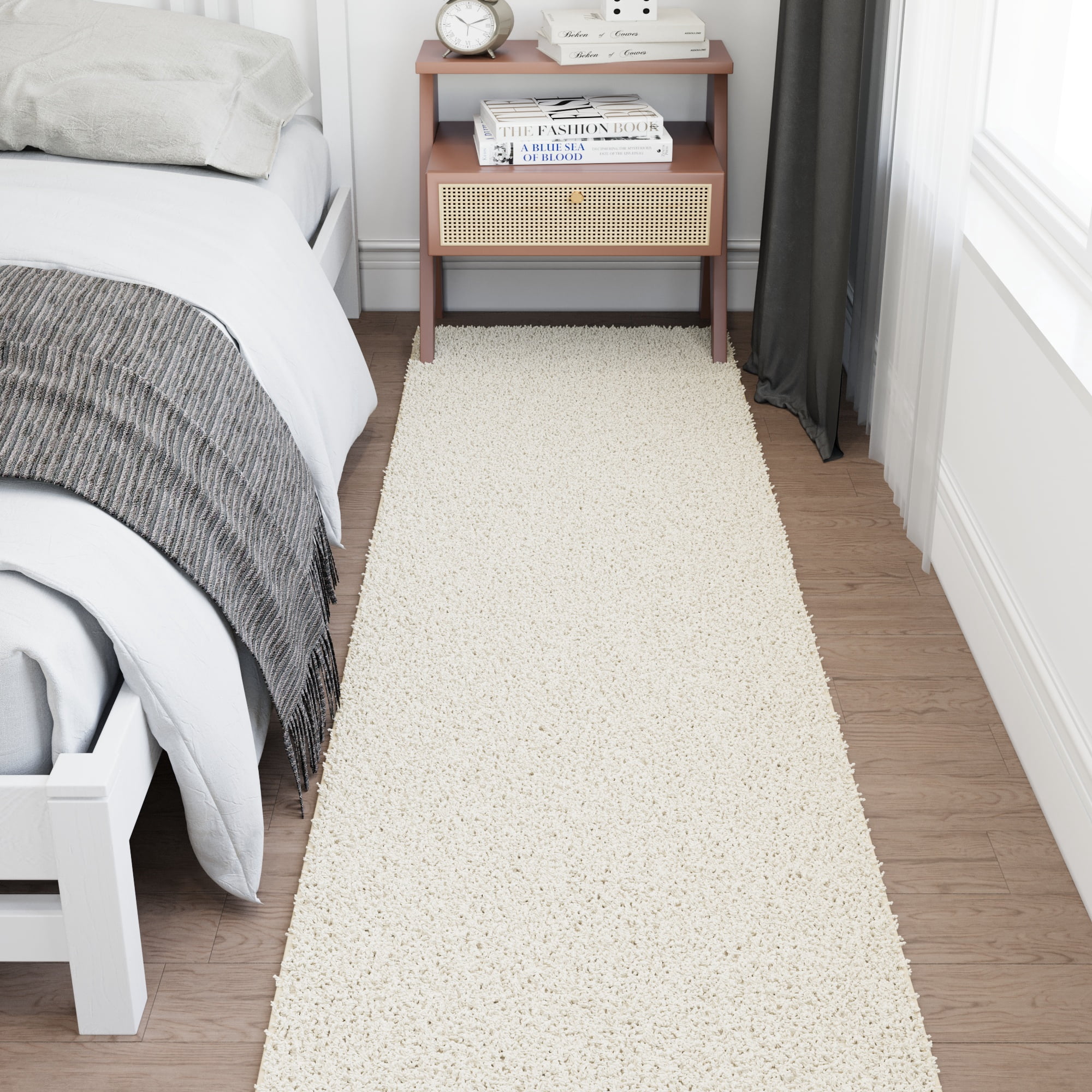 Ottomanson 2x3 Non-Slip Shag Area Rug Plush Small Bedside Rug for Bedroom & Bathroom, 2' x 3', Cream