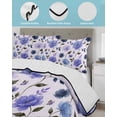 thumbnail image 3 of Quilts Queen Size Bedding Set, Blue Lavender Floral Reversible Summer Quilt 3 Pieces, Farmhouse Botanical Flowers Leaf Lightweight Bedspreads Coverlets with 2 Pillow Shams for All Seasons, 3 of 5