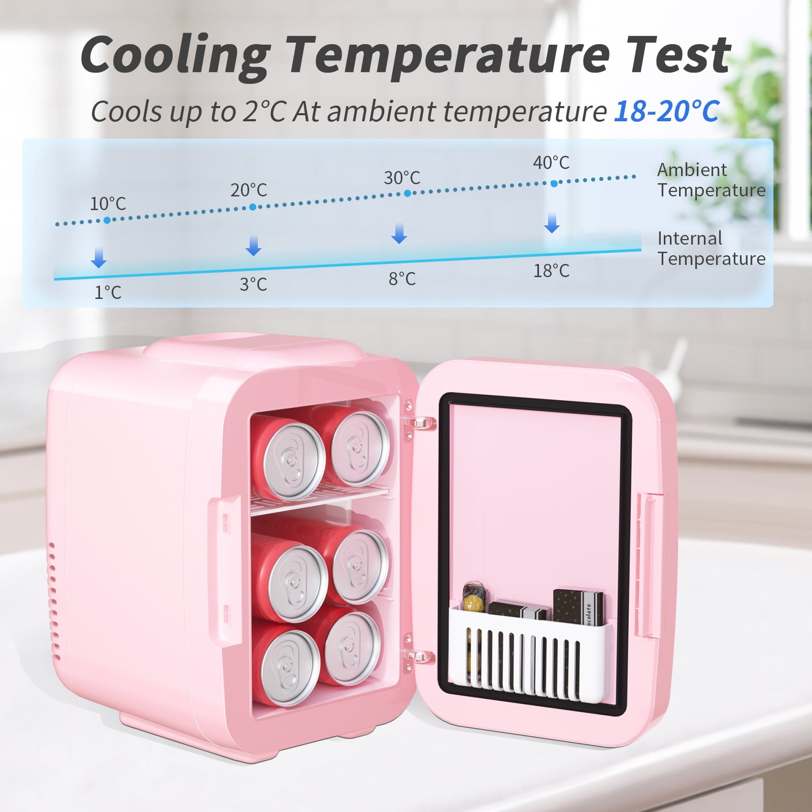 Skincare Fridge Mini Fridge for Bedroom with Dimmable LED Mirror, 4Liter/6 Cans Cooler and Warmer for Makeup, Cosmetic, Beauty, Portable Refrigerator for Bedroom, Vanity, Office and Car- Pink