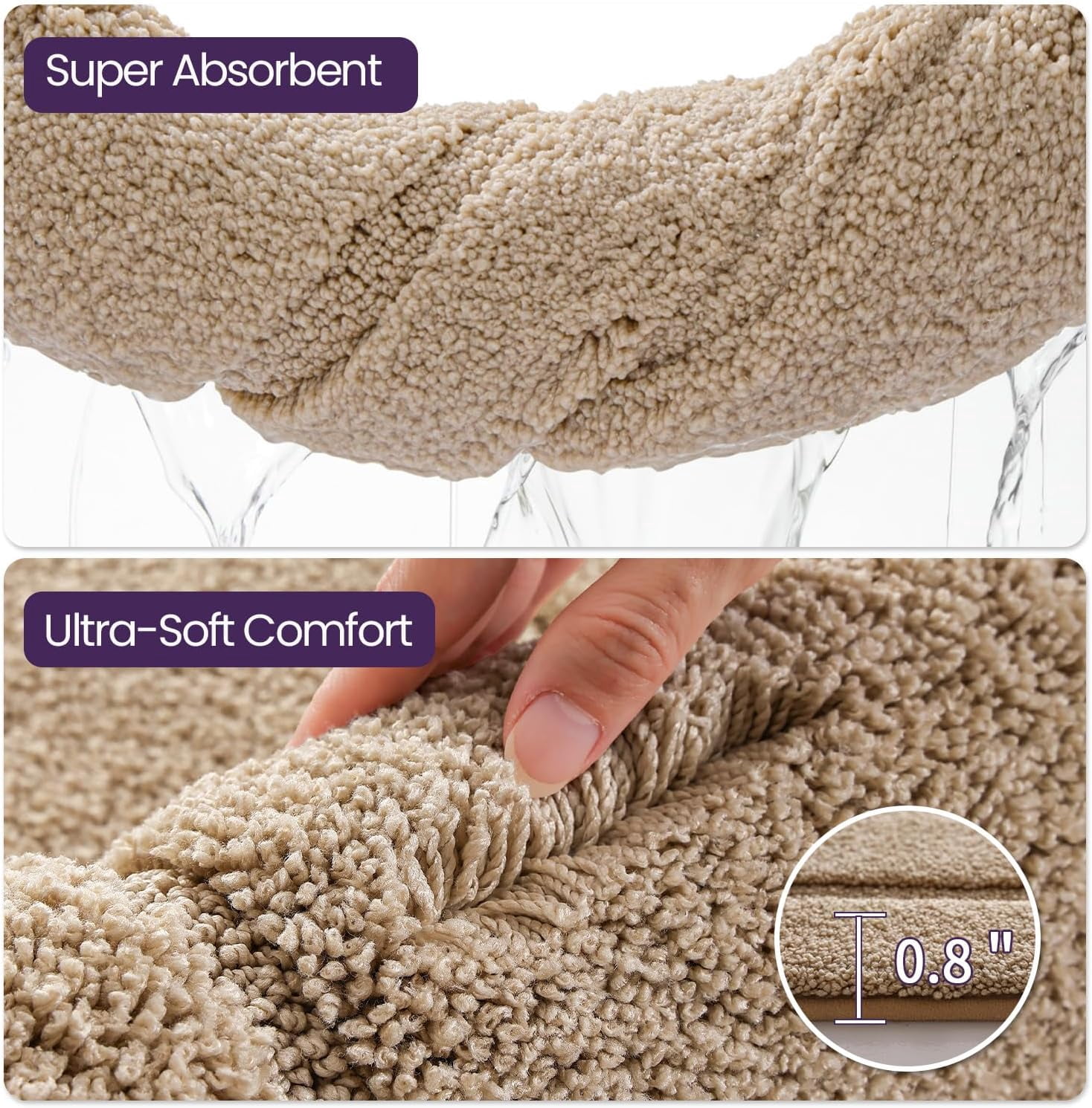 Bathroom Rugs 32x20, Washable Non Slip Bath Mat for Shower Floor, Absorbent Quick Dry Bathmat with Rubber Backing, Ultra Soft Plush Carpet for Tub, Beige