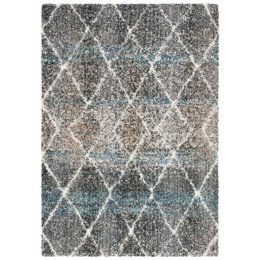 SAFAVIEH Canyon Lanford Diamond Shag Runner Rug, Grey/Ivory, 2'2" x 8'