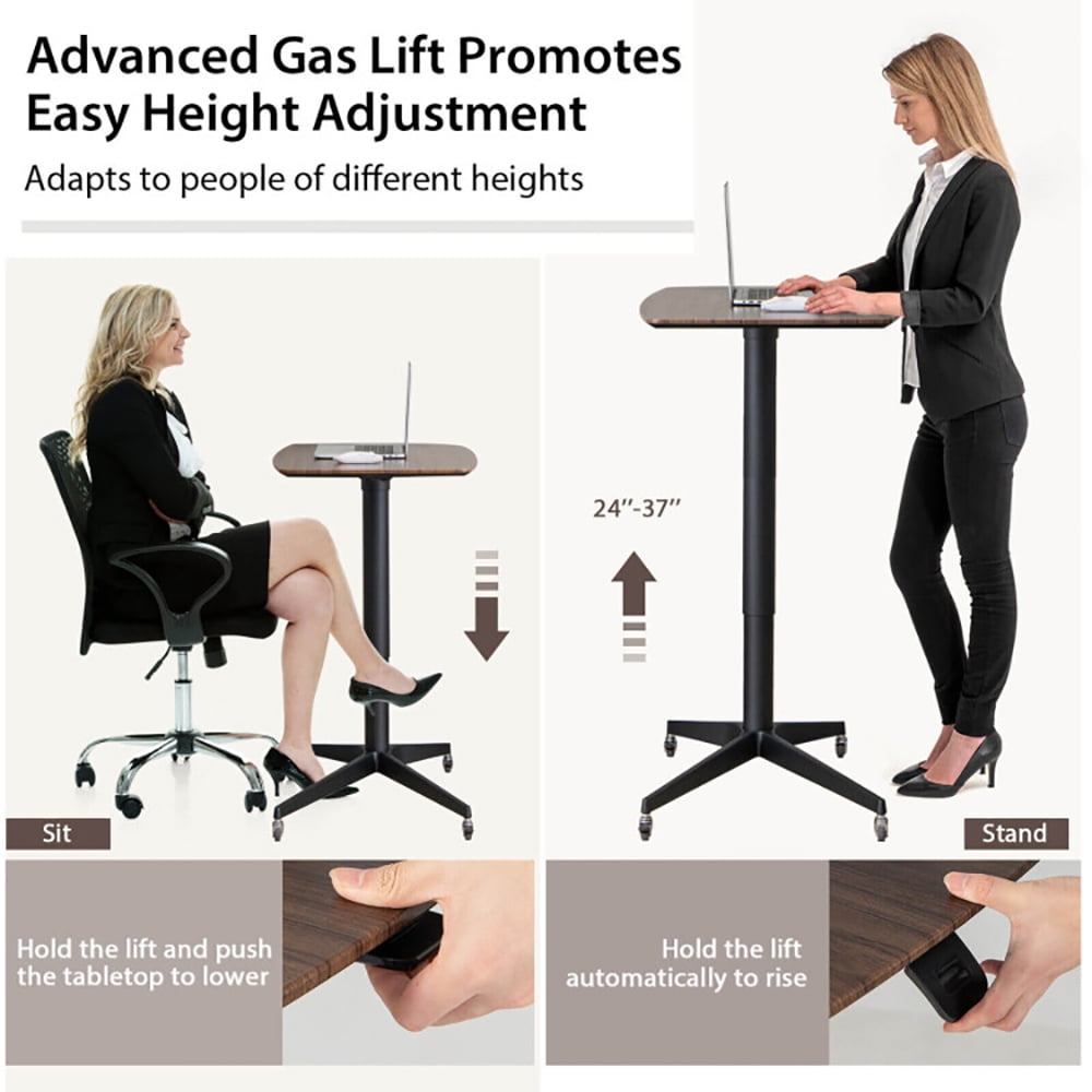 Finihen End Table, Bedside Table, Height Adjustable Mobile Standing Desk with Lockable Wheels, for Living Room, Bedroom, Brown Finihen End Table, Bedside Table, Height Adjustable Mobile Standing Desk with Lockable Wheels, for Living Room, Bedroom, Brown