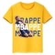 thumbnail image 3 of Camiseta deportiva de algodón amarilla de manga corta de verano para niños y niñas con estampado de avatar de Mbappé, 3 of 5