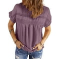 thumbnail image 2 of UVN Summer Shirts for Women Short Sleeve Blouses Ladies Crewneck Lace Crochet Tops Dressy Chiffon Blouses, 2 of 7