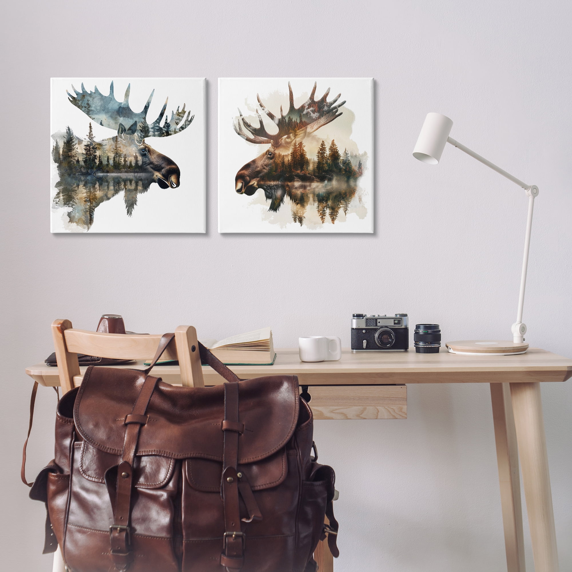 Stupell Industries Woodland Moose Forest Silhouettes Animals Painting Wrapped Canvas Art Print Wall Art, 17 x 17, Set of 2