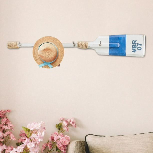 Gancho de Pared Mediterráneo Perchero de Madera Remo Gancho para Abrigos Organizador Multifunción Decoración Náutica Adecuado para Pasillo Baño Hogar Azul
