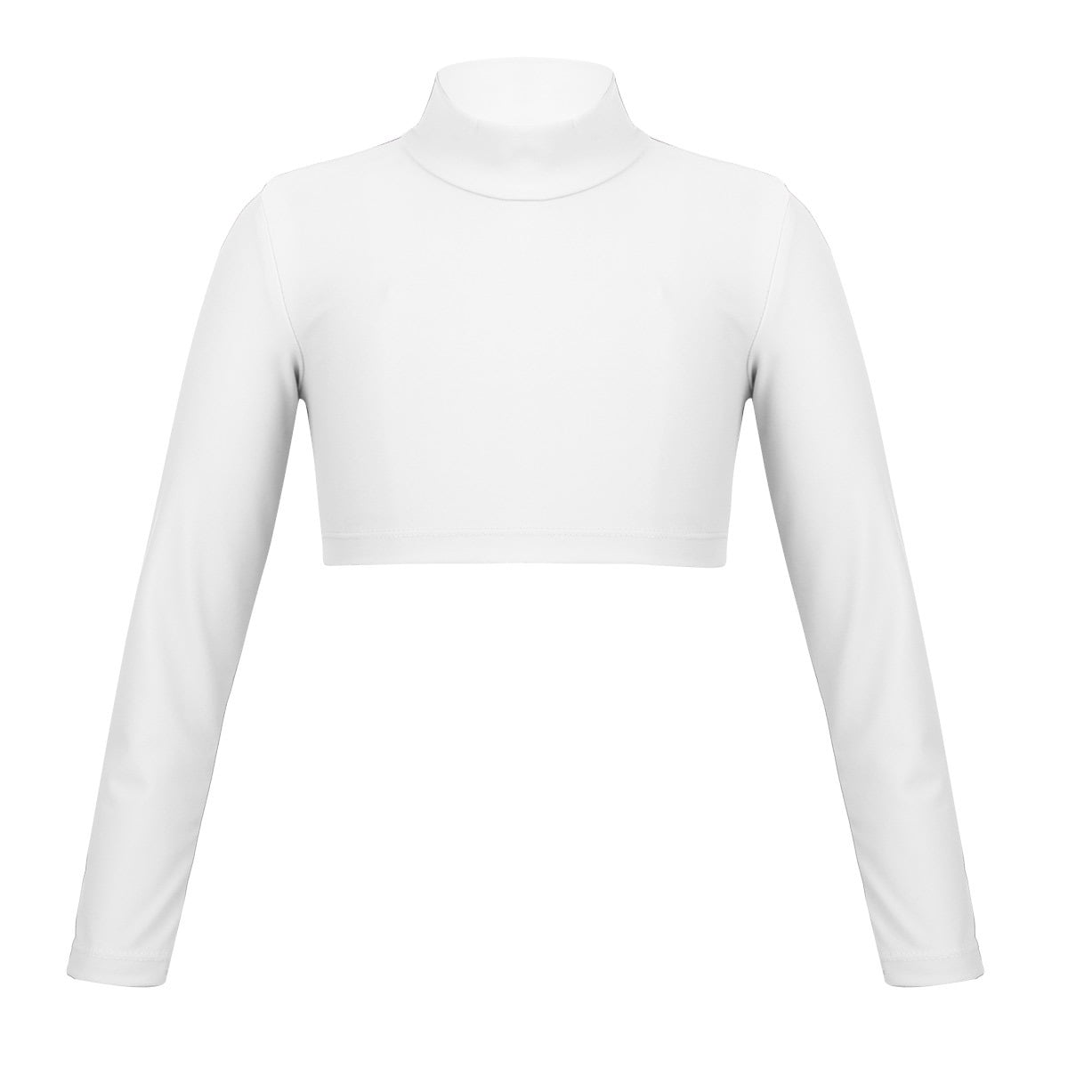 MSemis Girls Long Sleeved High Neck Crop Top Solid Shirt Dance Performing Sports Costume 