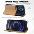thumbnail image 3 of Allytech Wallet Case for iPhone 13 Pro Max with Cute Cartoon Pattern, 3 Card Slots + 1 Cash Slot + Wrist Strap, Premium PU Leather Stand Magnetic Clasp Shockproof Protective Case, Khaki, 3 of 8
