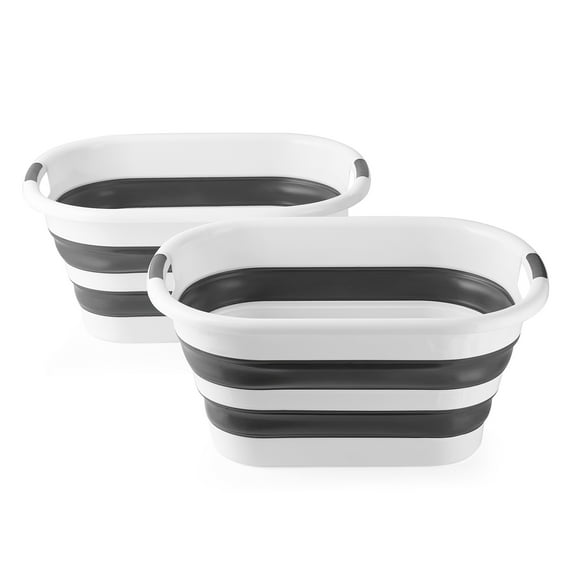 Around The Home Collapsible Laundry Baskets, Grey, Set Of 2