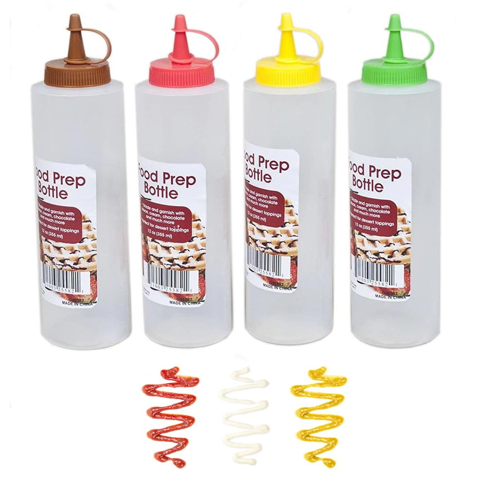 4PC Clear Squeeze Bottles 12 oz Condiment Ketchup Mustard Oil Squirt