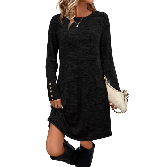 Autumn Winter Office Women Dresses 2025 Women's Clothing Casual Button Long Sleeve Medium Long Styles Loose Simplicity Dress Date Night Streetwear Vestidos Black L