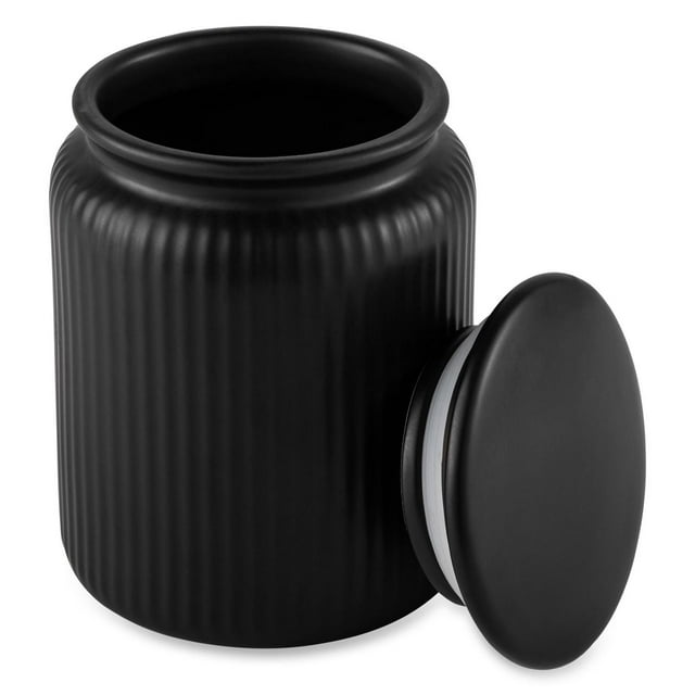 Thyme & Table, Medium Ceramic Black Ribbed Kitchen Organization Jar, Black