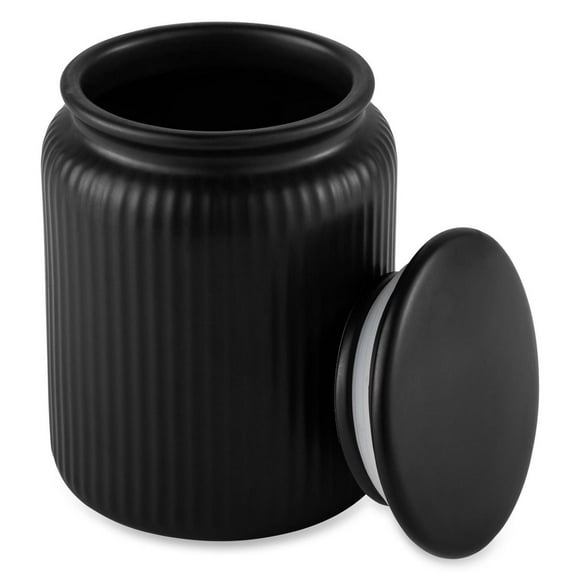 Thyme & Table, Medium Ceramic Black Ribbed Kitchen Organization Jar, Black, Canister