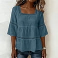 thumbnail image 5 of IPYUI Empire Waist Tops for Women Bell Sleeves Lace Trim Peplum Top Linen Blouses for Women Boho Top Gauze Shirts Plain Square Neck Elegent Stylish Lightweight Fabric Loose Fit Tunic Loose Clothes, 5 of 9