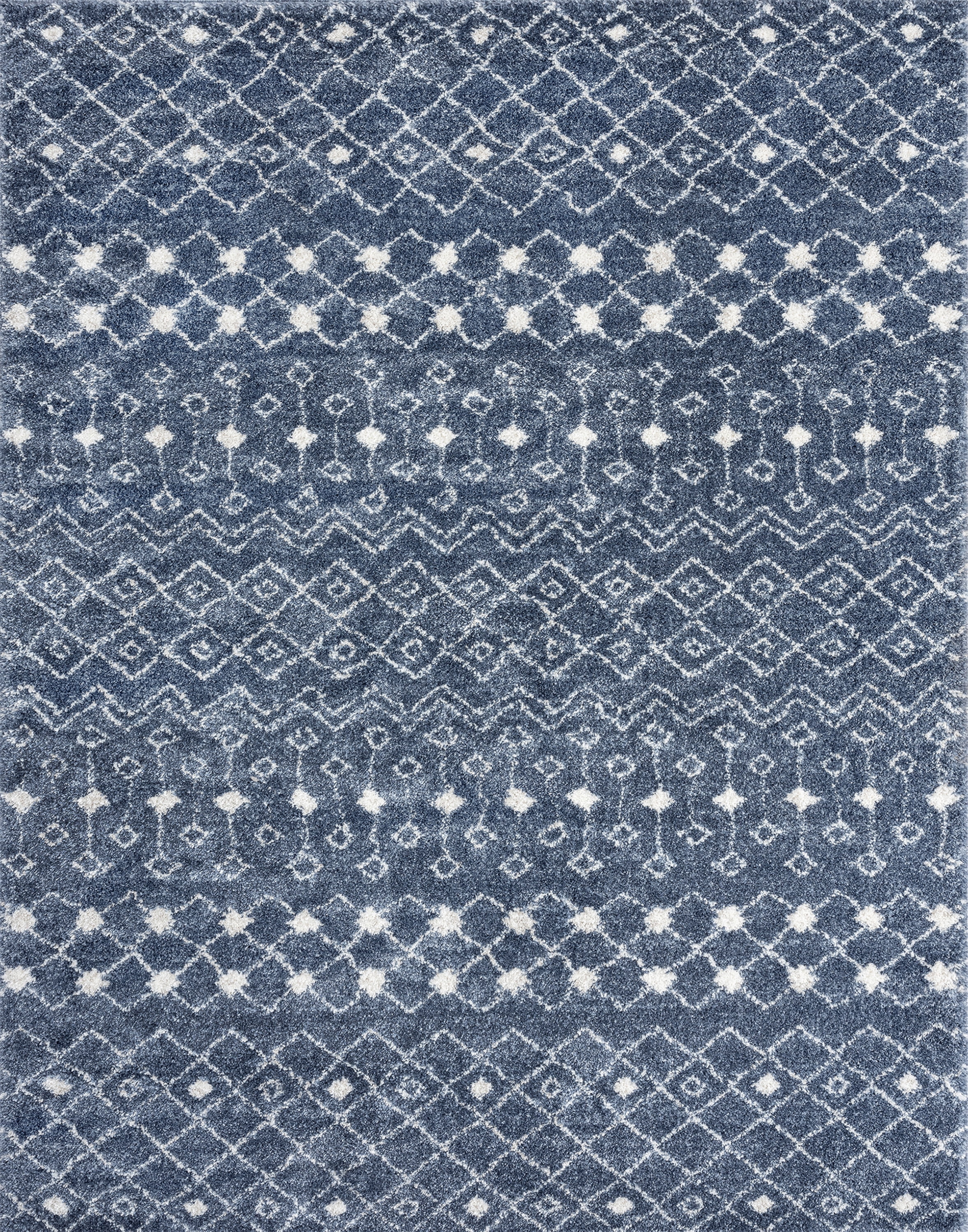 Shag 4x6 Area Rug Thick (3'11'' x 5'3'') Geometric Blue, Cream Indoor Rectangle Easy to Clean