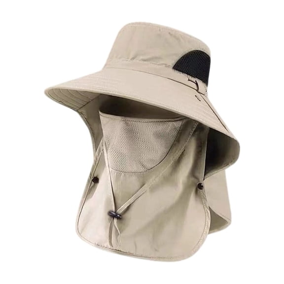 WNFJR Ultimate Sun Protection, Men's Full Protection Sun Hat, Detachable Face Mask & Neck Flap, Ideal for Hiking, Fishing, Camping, Versatile Outdoor Essential for All Adults, Khaki
