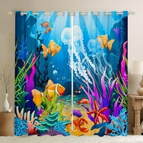 Erosebridal Ocean Jellyfish Curtains for Living Room (38Wx45L),Underwater World 30%-50% Blackout Curtains Set of 2 (38x45),Sea Animal Curtains and Drapes,Marine Room Decoration