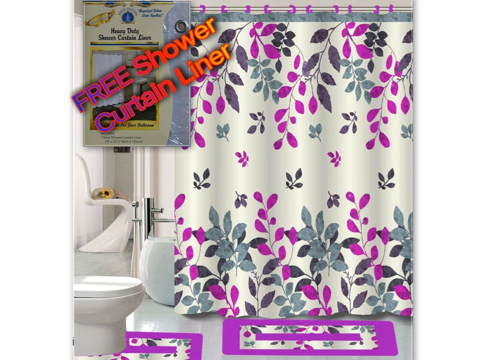 Eva Shower Liner Extra Soft Bathroom Rug Set 5 Piece Memory Foam Mats 