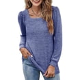 thumbnail image 1 of Mujeres cuadrado Masajeadores de cuello camiseta moda casual color puro plisado manga larga Tops para las compras del trabajo, 1 of 5