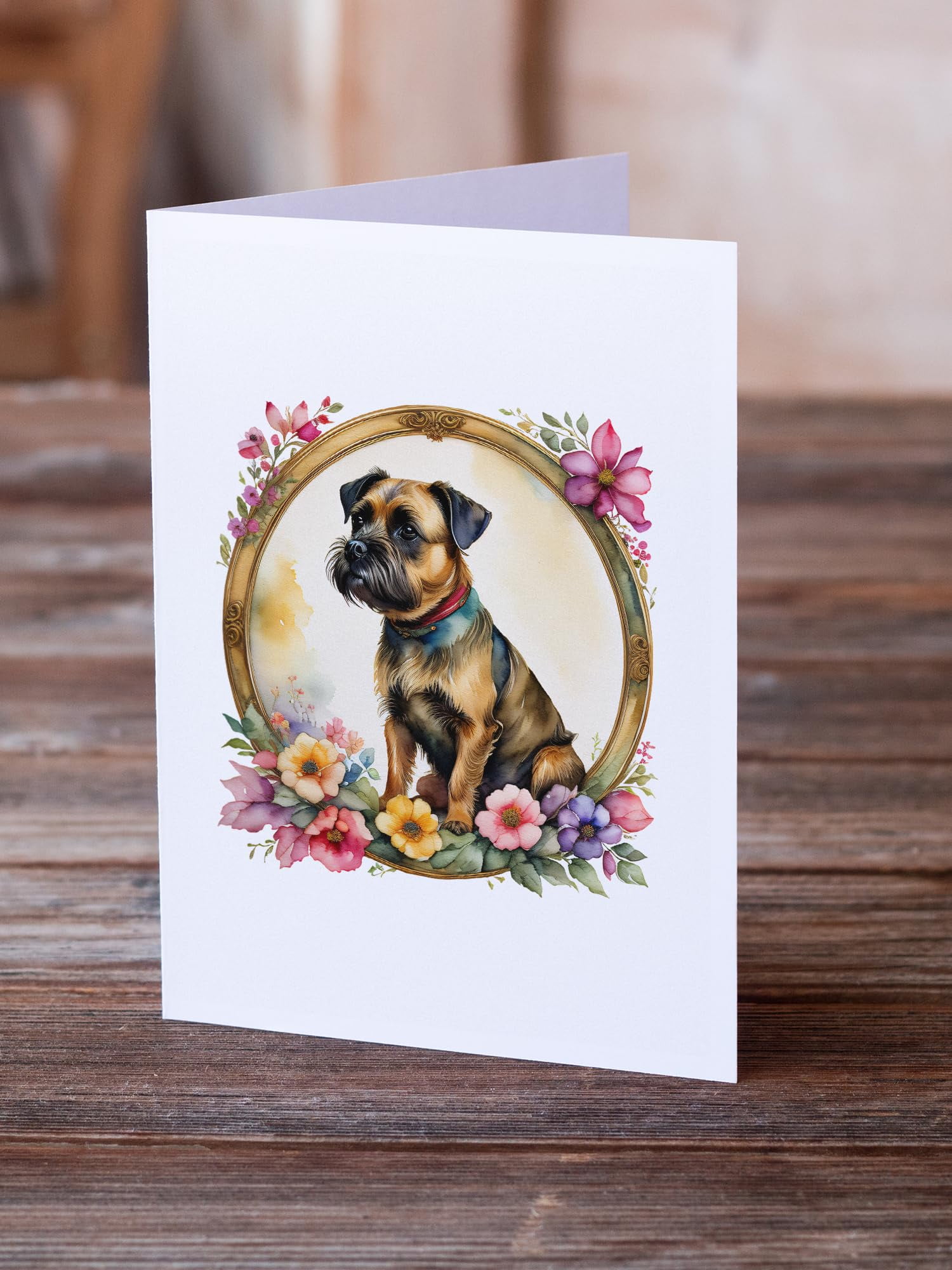 Border Terrier and Flowers Greeting Cards and Envelopes Pack of 8 7 in x 5 in
