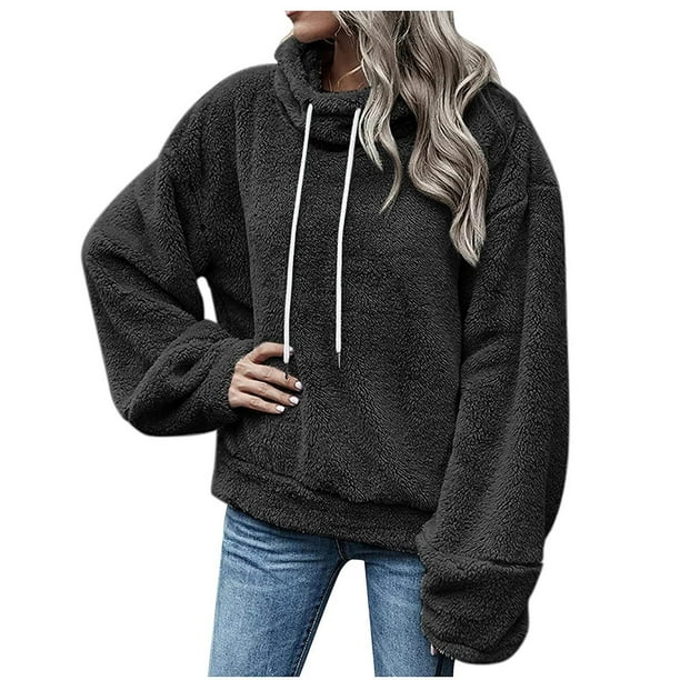 Sudadera con capucha para mujer, abrigo de invierno cálido con bolsillos de lana, prendas de vestir, Tops sólidos Pompotops gfhjh12517