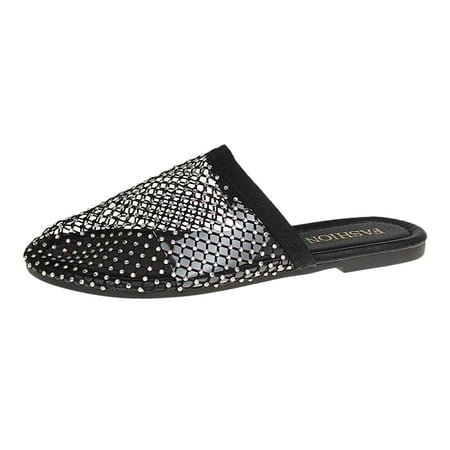 

Xboschi Womens Cozy Slippers Women s Summer Fashion Mesh Hollowed Out Rhinestone Slippers Outdoor Casual Comfortable Beach Shoes