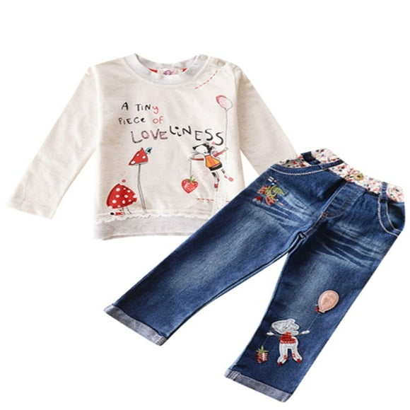 MesaSe Baby Girls Autumn Long Sleeve Cartoon Print Tops Sweater Long Jeans Suit