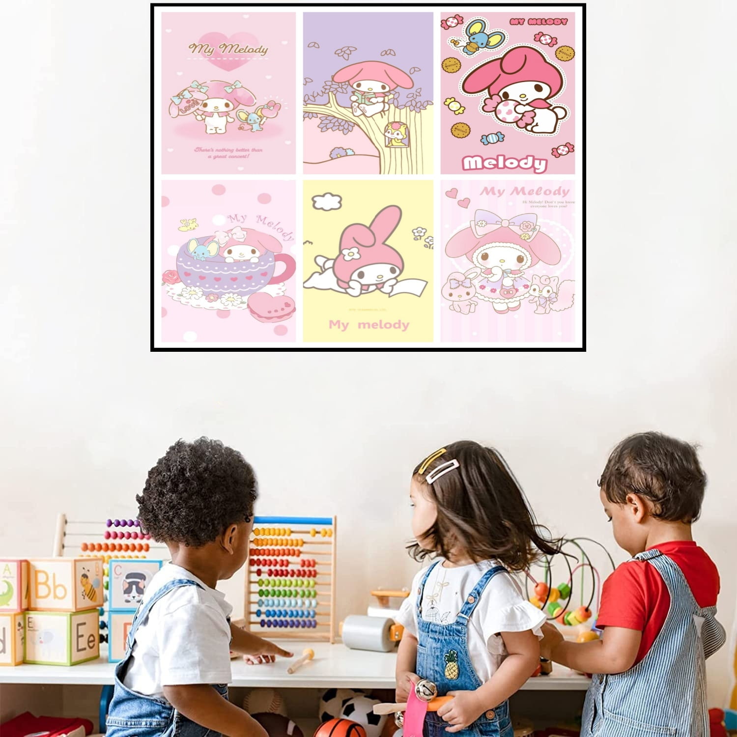 A Set of 6 My Melody Cartoon Paintings Posters for Kids Bedroom