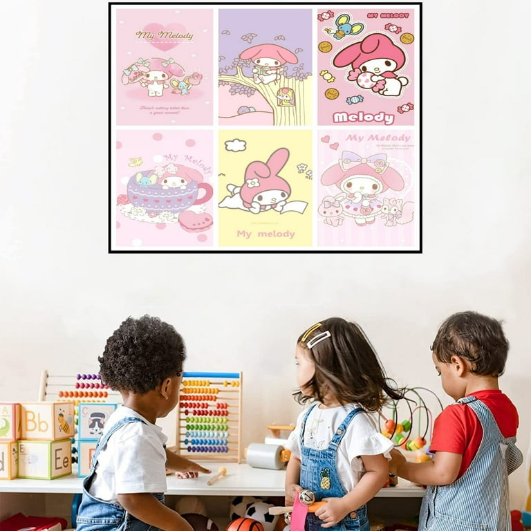 A Set of 6 My Melody Cartoon Paintings Posters for Kids Bedroom