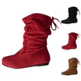 thumbnail image 2 of NOKIO Women's Wide Width Flat B𝗈𝗈𝑡𝑠 Comfortable Mid Calf Booties Fashion Back La𝖼e Up Booties Casual Round Toe Shoes V𝗂ntage Western Cowboy Shoes Lightweight Pull On Walking B𝗈𝗈𝑡𝑠, 2 of 9