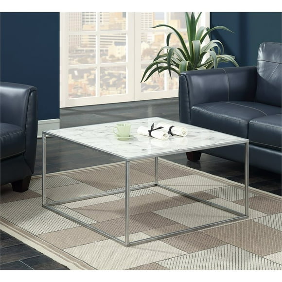 Convenience Concepts Gold Coast Faux Marble Coffee Table in Silver Metal Frame