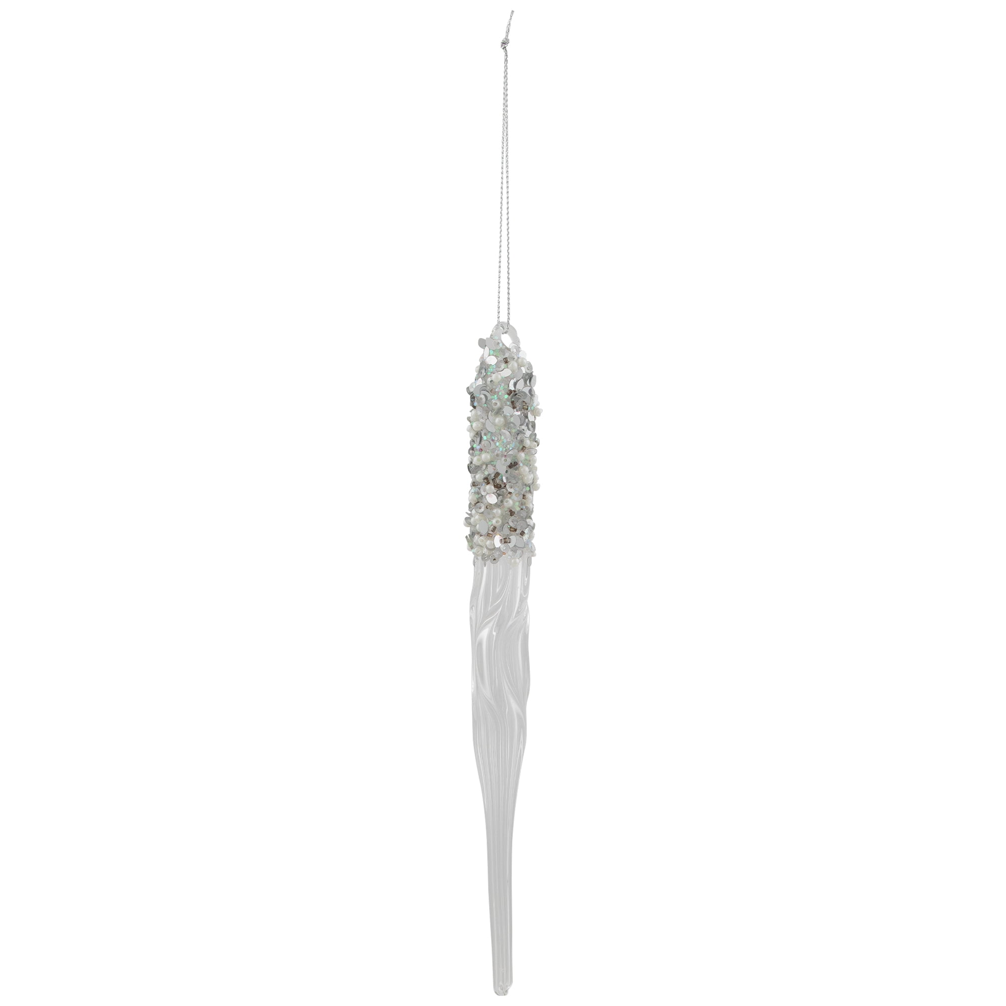 9" Translucent Glass Icicle With Glitter And Beads Christmas Ornament