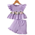 thumbnail image 2 of Cethrio Girls Summer Outfit Sets, Casual Flutter Sleeve 2 Piece Fashion Kids Clothing sets Purple Size 3-4T, 2 of 7