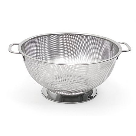 

RSVP International Endurance Stainless Steel Precision Pierced Colander Strainer 5 Quart | For Pasta Rice & Fruits | Dishwasher Safe | Wide Rim & Handles | Steaming Draining & Rinsing