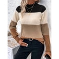 thumbnail image 2 of Women'S Color Block Sweaters Long Sleeve Mock Neck Tops Loose Knitted Pullover Sweater Caramel Color S, 2 of 5