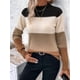 thumbnail image 4 of Suéteres de Bloque de Color para Mujer, Blusas de Larga con Cuello Alto, Suéter de Punto Holgado. Color Caramelo L, 4 of 7