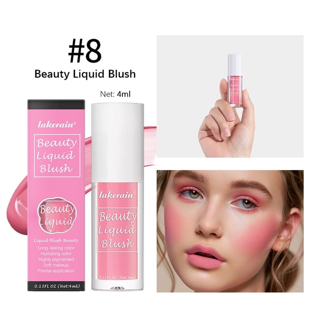 Rubor para mejillas, rubor en polvo rosa, rubor líquido en polvo ligero y transparente que crea un color natural, 4 ml.