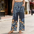 thumbnail image 2 of Ecqkame Pants for Women Casual Loose Floral Print Elastic High Waist Wide Leg Pants Lightweight Comfortable Trousers with Pockets Gray XXL, 2 of 7