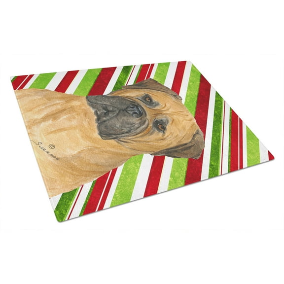 Caroline's Treasures Bullmastiff Candy Cane Holiday Christmas Glass Cutting Board Large